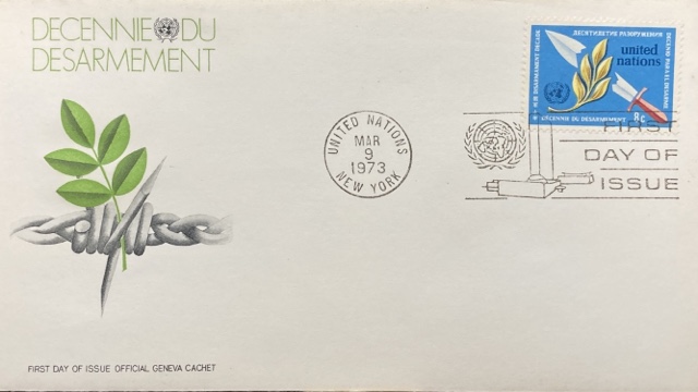 Sobre Primer Día 1973 - UN Decenio del desarme 8c NY
