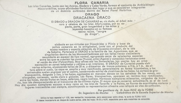 Sobre Primer Dia 1973 - España - Flora Canaria : Drago, Dracaena Draco - Imagen 2