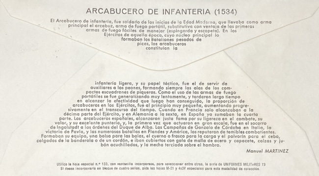 Sobre Primer Dia España 1973 - Uniformes - Arcabucero de Infantería 1534 - Imagen 2