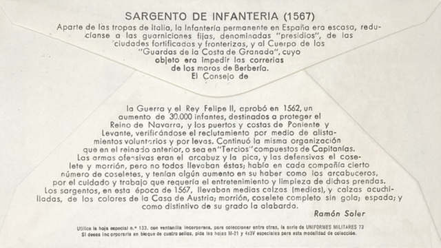 Sobre Primer Dia España 1973 - Uniformes - Sargento de Infantería 1567 - Imagen 2