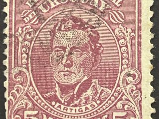 Sello Uruguay 1914 - Artigas y alegoría del progreso - Issue III- 5 milésimos - Lila Rosa