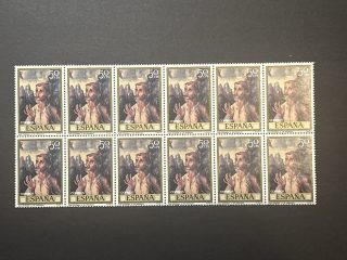 Pliego incompleto de 12 valores de 50 céntimos de “san Esteban” por Luis de Morales , 1970