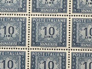 Pliego de 100 Sellos de impuestos italianos 10 Liras azul.