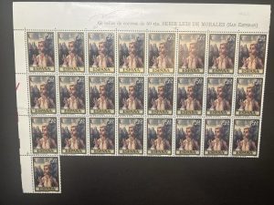 Pliego incompleto de 25 valores de 50 céntimos de “san Esteban” por Luis de Morales , 1970