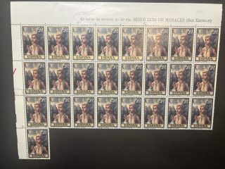 Pliego incompleto de 25 valores de 50 céntimos de “san Esteban” por Luis de Morales , 1970
