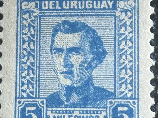 Sello Artigas 1948-1961, 5 milesimos Azul, nuevo con goma