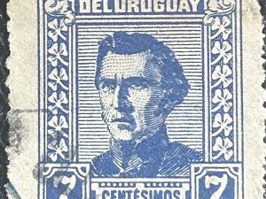 Sello Artigas 1954, 7c Azul, usado