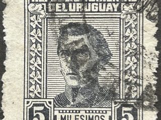 Sello Artigas 1949, 5c gris oscuro, usado