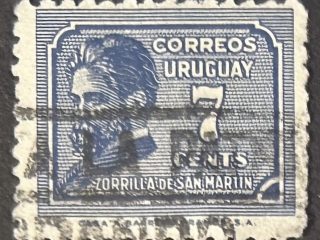 Sello Uruguay 1932 - Juan Zorilla - 7 Cents Usado - Azul Violeta