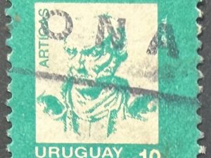 Sello Uruguay 1987 - libertadores - Artigas 10 NS verde agua usado
