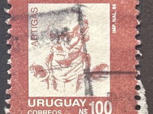 Sello Uruguay 1986 - libertadores - Artigas 100 NS Carmín-marrón, usado