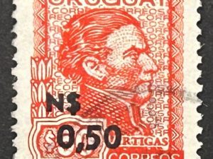 Sello Uruguay 1975 Artigas de Medina - 0,50 Nuevos pesos sobre 50 pesos Rojo, Usado