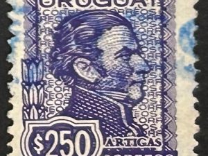 Sello Uruguay 1973 Artigas de Medina - 250 pesos, lila oscuro , usado