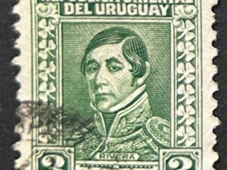 Sello Uruguay 1934 - Fructuoso Rivera, 3 céntimos Verde, usado