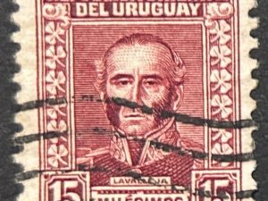 Sello Uruguay 1933, 15 milésimos, Juan Antonio Lavalleja, Carmín usado