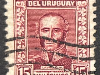Sello Uruguay 1933, 15 milésimos, Juan Antonio Lavalleja, Carmín usado