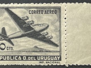 Sello Uruguay - Correo Aéreo 1954 - Douglas DC4 - 10 cts - Negro - con bandeleta nuevo