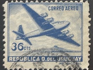 Sello Uruguay - Correo Aéreo 1952 - Douglas DC4 - 36 cts - Azul oscuro - Usado