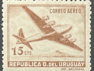 Sello Uruguay - Correo Aéreo 1952 - Douglas DC4 - 15 cts - Marrón - Nuevo
