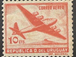 Sello Uruguay - Correo Aéreo 1958 - Douglas DC4 - 10 cts - Rojo - Nuevo