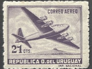 Sello Uruguay - Correo Aéreo 1952 - Douglas DC4 - 21 cts Nuevo