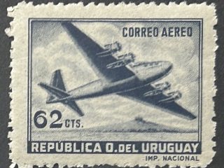 Sello Uruguay - Correo Aéreo 1953 - Douglas DC4 - 62 cts Nuevo