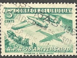 Sello Uruguay 1952 - Aniversario UPU - Verde 3 Cents. - Usado