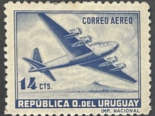 Sello Uruguay - Douglas DC4 - Correo Aéreo 1947 - 14 cts