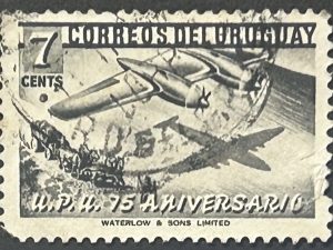 Sello Uruguay 1952 - Aniversario UPU - Negro 7 Cents. - Azul Usado