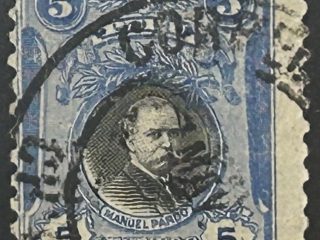 Sello Peru Manuel Pardo - 5 centavos Azul y negro 1918 - Usado