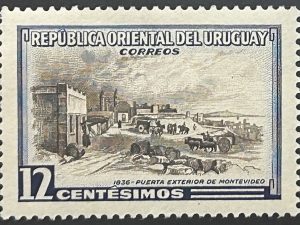 Sello Uruguay 1954 - Puertas de Montevideo, Nuevo 12 cent Azul y gris Nuevo MNH