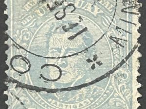 Sello Uruguay, 1917 - Artigas Azul 5c - Variante impresión Clara