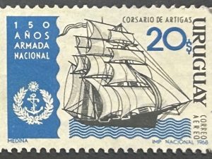 Sello Uruguay  1968 - Corsario de Artigas - 20$ - Azul y Negro, Nuevo - Correo Aereo