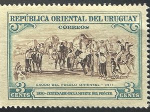 Sello Uruguay 1952 - Éxodo del pueblo oriental - 3 cents. - Nuevo