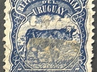 Sello Uruguay 1904 - Vaca - 5 centesimos Azul