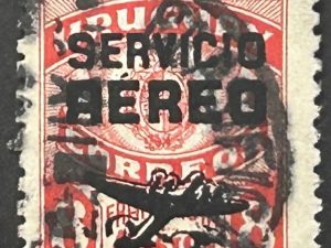 Sello Uruguay 1946 - Franquicia Postal con sobreimpresión SERVICIO AÉREO, 8  céntimos usado