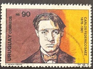 Sellos Uruguay 1990 - Carlos Sáez - 90 N$