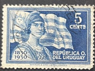 Sello Uruguay 1930 - La Republica - 5 céntimos Azul, Usado