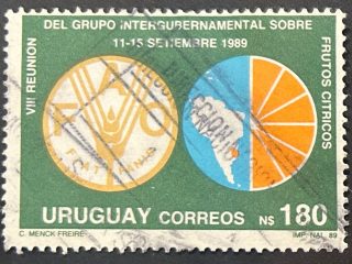 Sello Uruguay 1989 - Reunión grupo Frutos Cítricos - 180 N$