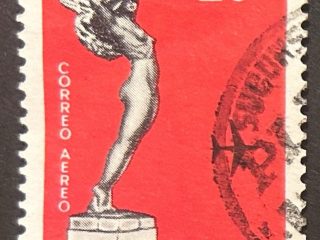 Sello Uruguay 1960 - Diosa Alada - 20c rojo y negro, usado