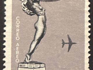 Sello Uruguay 1960 - Diosa Alada - 1 Peso Gris , usado