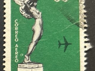 Sello Uruguay 1960 - Diosa Alada - 60cts Cyan y Negro , usado