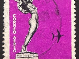 Sello Uruguay 1960 - Diosa Alada - 3 Pesos Rosa  y Negro , usado