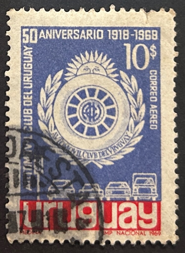 Sello Uruguay 1969 - Automóvil Club - 10$ Correo Aéreo Usado