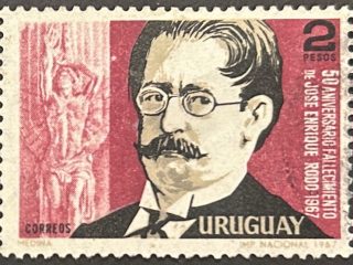 Sello Uruguay 1967 - José Rodó- 2 Pesos Rojo y Negro Nuevo