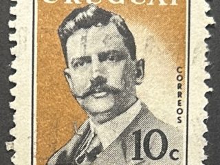 Sello Uruguay 1959 - Carlos Vaz Ferreira - 10c Ocre y Negro usado