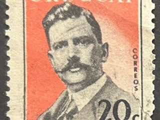 Sello Uruguay 1959 - Carlos Vaz Ferreira - 20c Naranja y Negro usado