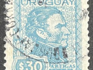 Sello Uruguay 1974 Artigas de Medina - 30 pesos, Cyan, usado