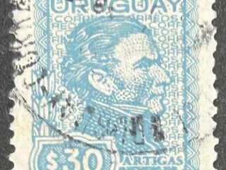 Sello Uruguay 1974 Artigas de Medina - 30 pesos, Cyan, usado