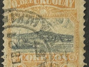 Sello Uruguay 1919 - Bahía de Montevideo - Naranja y Negro 4 cents usado